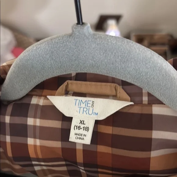 Tan Hooded Jacket with Plaid Lining - Picture 3 of 3